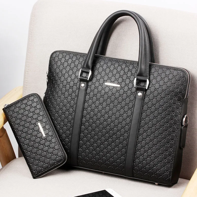 Doble capa de microfibra de cuero sintético de los hombres Maletín de negocios Casual bolso de hombro bolsa de mensajero portátil bolso de viaje - 3