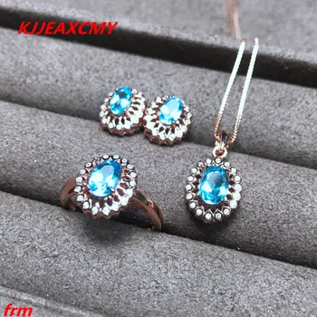 

KJJEAXCMY Fine jewelry, 925 Sterling Silver Inlay Large Natural Topaz Lady Ring Pendant Earrings Set of 3