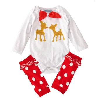 

Baby romper + legging warmer set / Christmas reindeer / ruffle polka dot leg warmer