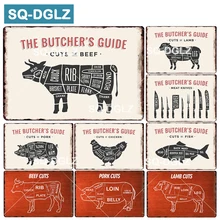 [SQ-DGLZ] Руководство мясника металлический оловянный знак говядина/свинья/рыба/барашек/курица/Свиное мясо табличка краска для украшения стен краски ing таблички