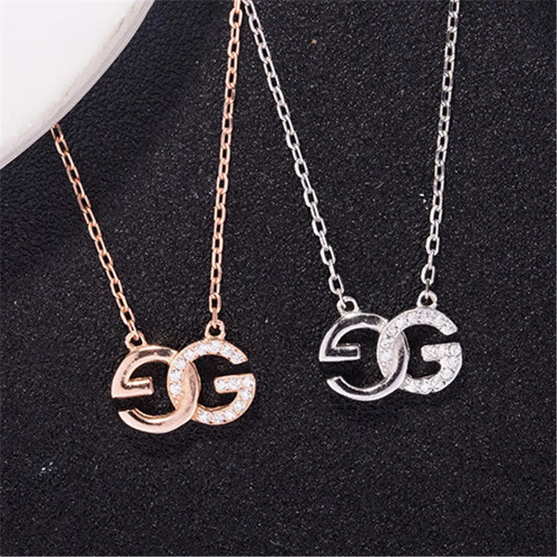

double G letter quality 92.5% silver metal chain nameplate necklace for girlfriends/mom/daughter