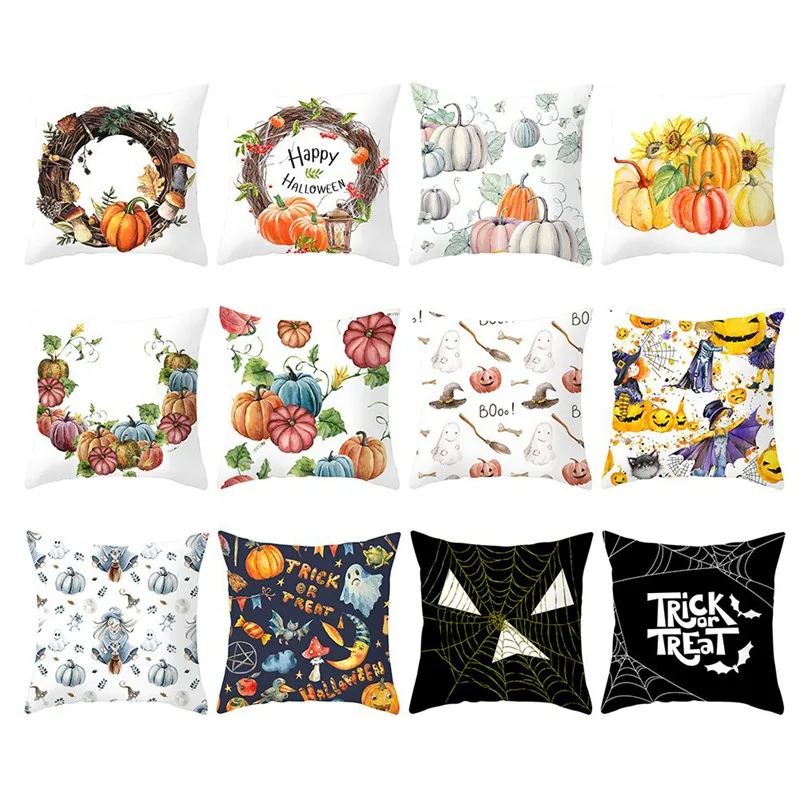 

Halloween Pillow Cases Happy Fall Y'all Peach Skin Sofa Car Pumpkin Spider Web Ghosts Cushion Cover Home Decor