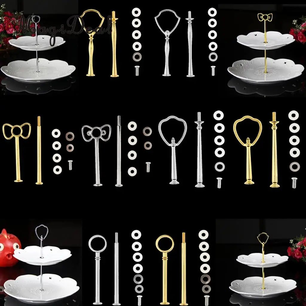 Vintage 2 Tier Metal Top Cake Stand Holder Dessert Fruit Food Jewelry Display Rack Handle Fitting Hardware Rod