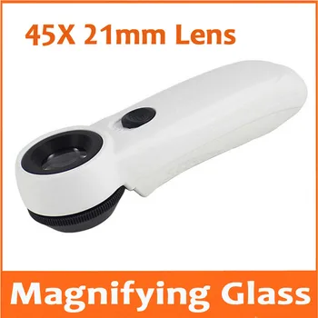 

45X 21mm Children Gift Toys Educational Handheld LED Illuminated Magnifier Magnifying Glass for Reading Aid with Lamps