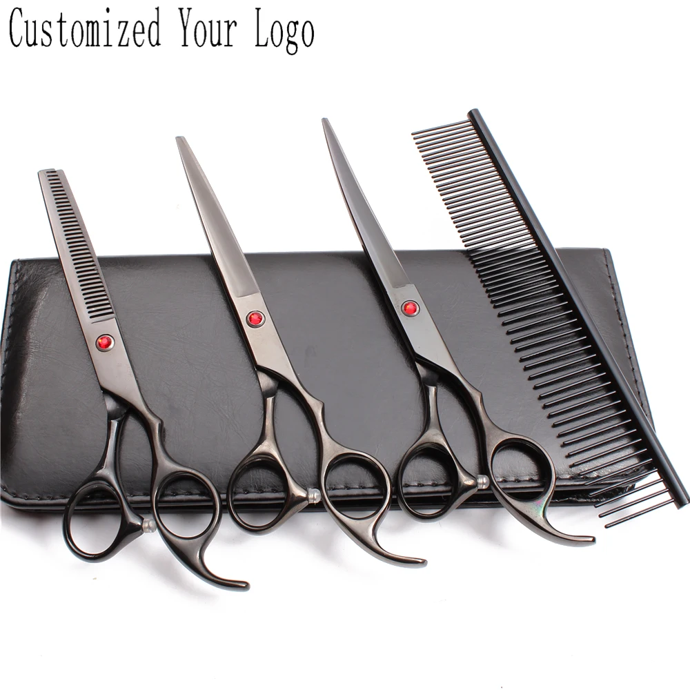 

Suit 7" Stainless Customize Logo Dog Grooming Kit Comb Straight Scissors Thinning Shears Up Curved Scissors Pets Scissors C3003