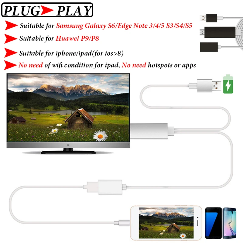 MHL кабель HDMI для samsung Galaxy S6/Edge Iphone 6 Note 5/Note 4/3 S5 huawei P9 микро флеш накопителя USB адаптер