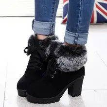 Новинка; модные женские сапоги для верховой езды на искусственном меху со шнуровкой; коллекция года; Сезон Зима; теплые женские сапоги на высоком каблуке; женские полусапожки