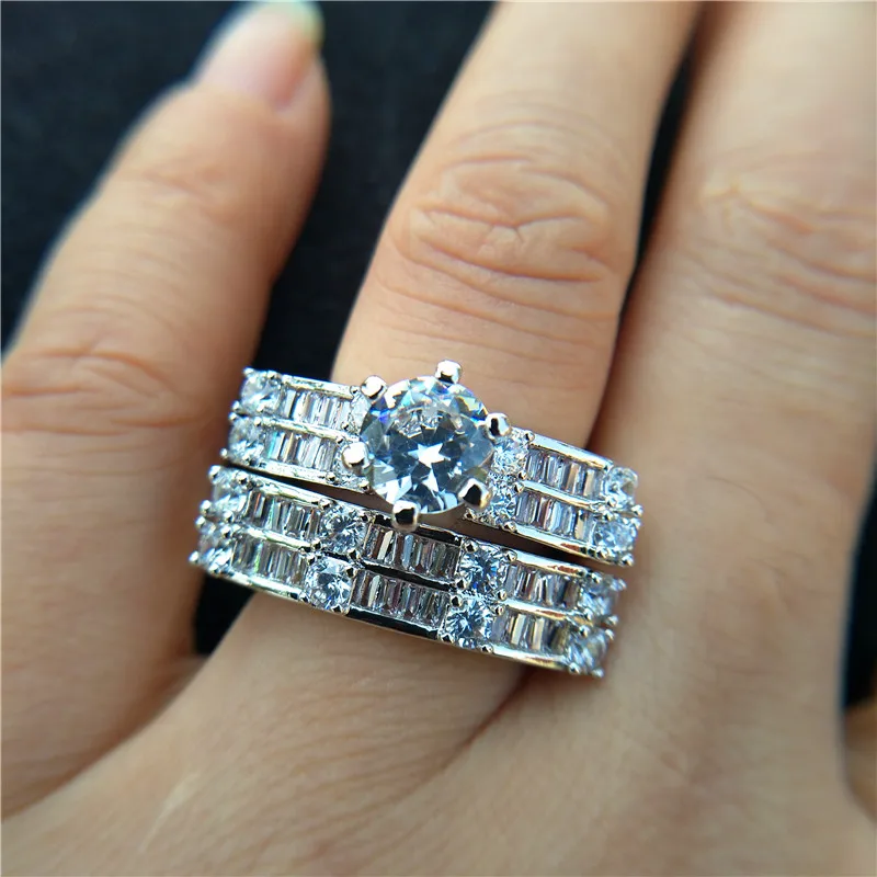 

Luxury Female Big Stone Ring Set Boho Fashion Queen 925 Silver Bridal Engagement Rings For Women Promise Love Finger Ring