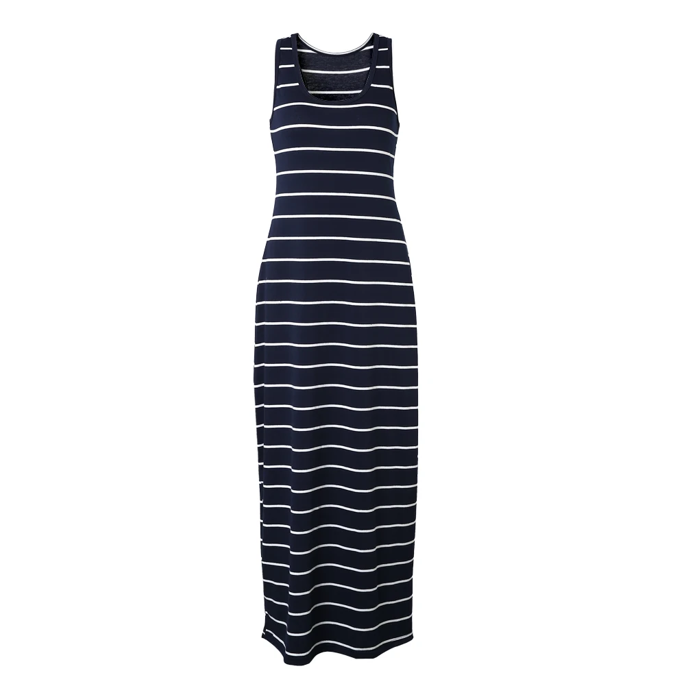 2017 Women Summer Beach Stripped sleeveless dresses Casual Maxi vestido