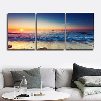 

Laeacco Canvas Calligraphy Painting 3 Panel Sea Sunrise Wall Artwork Posters and Prints For Living Room Home Decoration