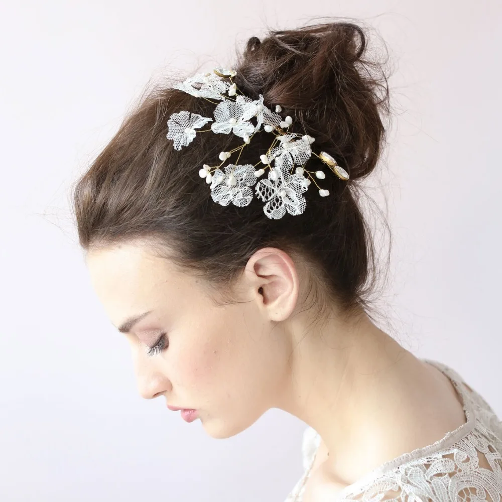 Потрясающие кружевные цветочные свадебные аксессуары для ухода за волосами белый свадебный головной убор ручной работы женские украшения для волос расчески