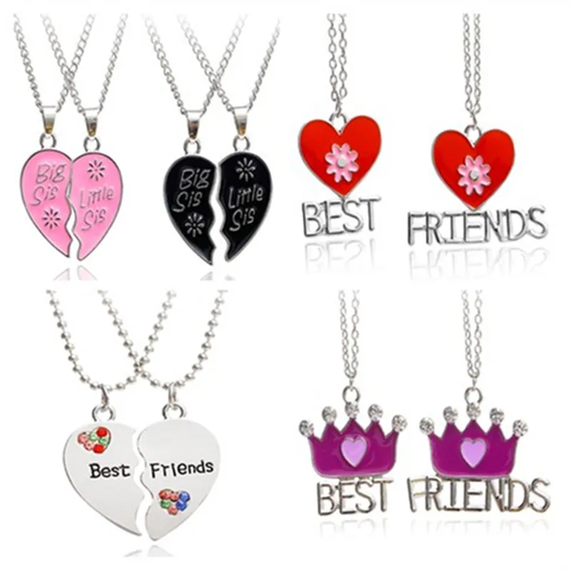 

A Set New Good Friends Love English Pendant Necklace Fashion Two half heart Alloy Flap Best Friends Series Choker Wholesale