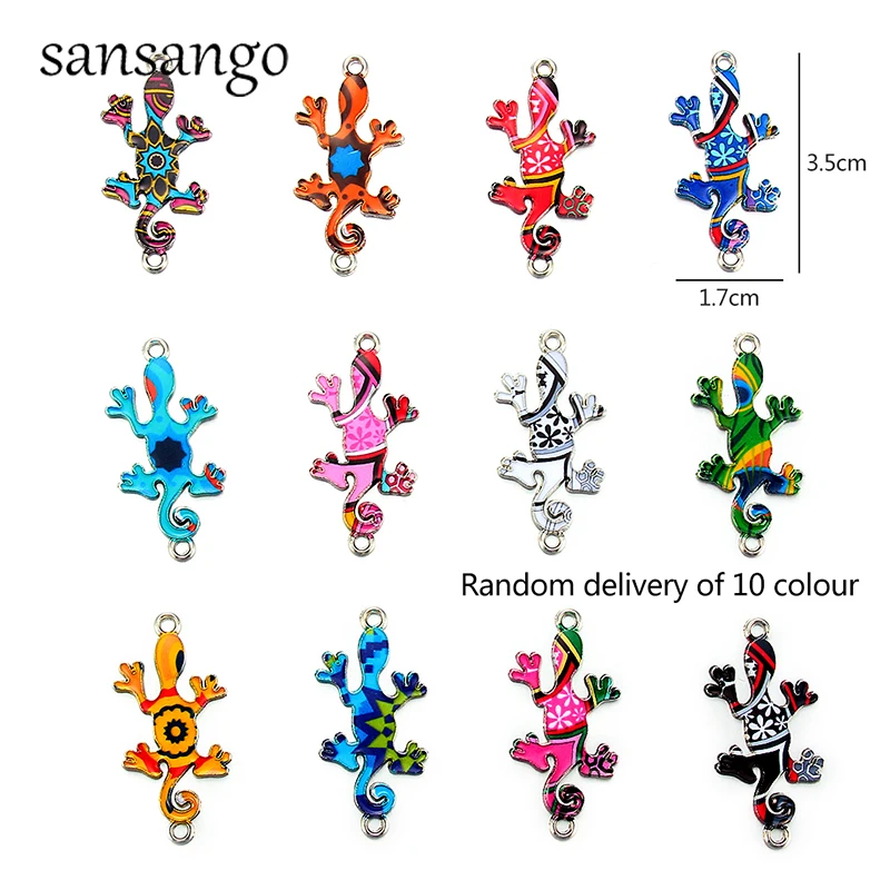 

10 Pcs Mixed Random Color Charms Connectors Gecko House Lizard For Making Charm Bracelet Alloy Enamel Jewelry Findings