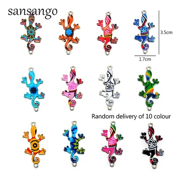 

10 Pcs Mixed Random Color Charms Connectors Gecko House Lizard For Making Charm Bracelet Alloy Enamel Jewelry Findings