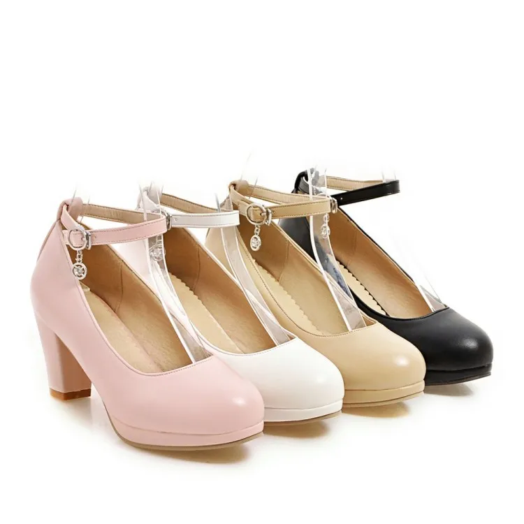 

8cm High heel women's professional work shoes spring thick heel buckles sexy Pink Large Size Women shoes