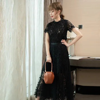 

Summer 2019 Dress Sexy Celebrity Lace Mesh Short Hollow Out Women Floral O Neck Night Club Body con Party Dresses Wholesale