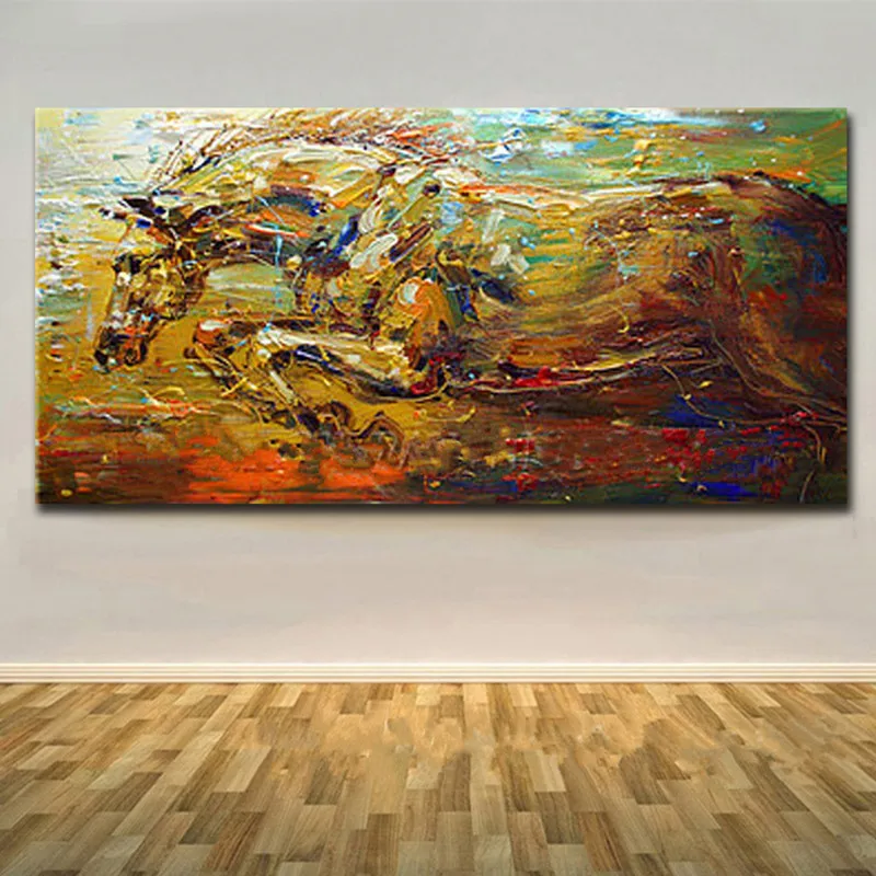 

Large Painting Hand Painted Abstract Colorful Oil Paintings on Canvas Modern Home Decor Wall Art Knife Graffiti Horse Pictures