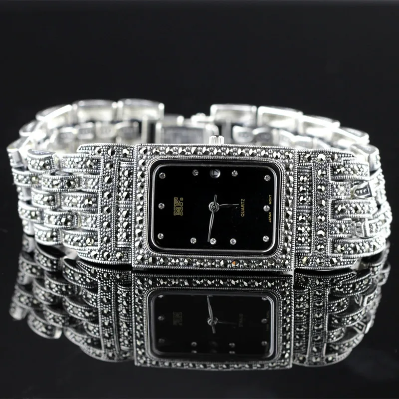 HF бренд Топ качество Ограниченная серия классические мужские настоящие серебряные кварцевые часы S925 Серебряный браслет часы из чистого серебра браслет часы