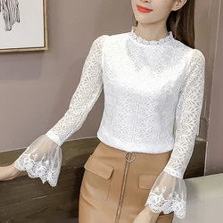 2019 fashion White Lace Blouse Shirt Women Fashion Tops round neck Flare Sleeve Female Blouses autumn Hollow Out Tops 804H5 2019 fashion White Lace Blouse Shirt Women Fashion Tops round neck Flare Sleeve Female Blouses autumn Hollow Out Tops 804H5