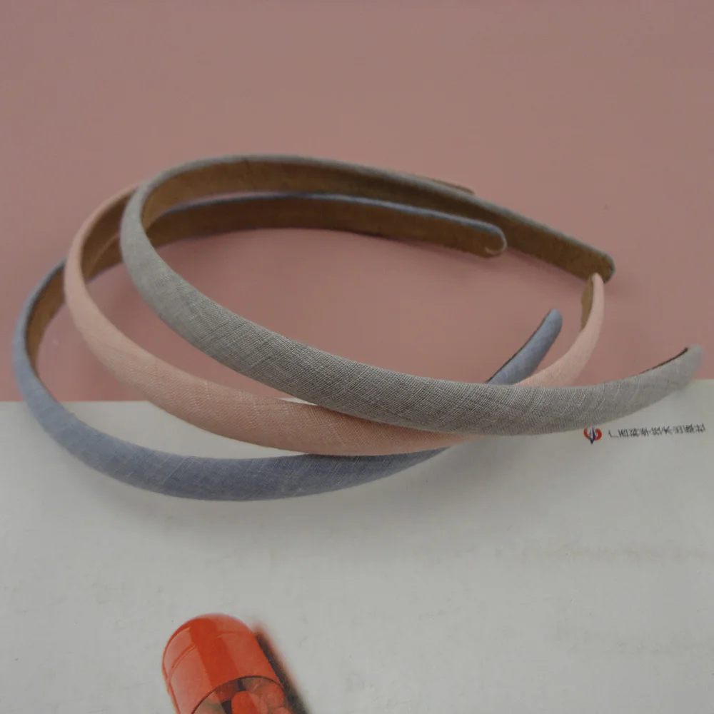 10PCS 12mm Light colors Linen Fabric Covered Plain Plastic Headbands