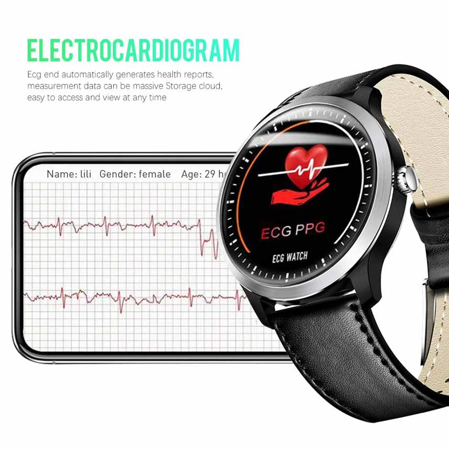 Мужские Смарт часы SCOMAS N58 ECG PPG с круглым IPS дисплеем 1 22 дюйма пульсометром