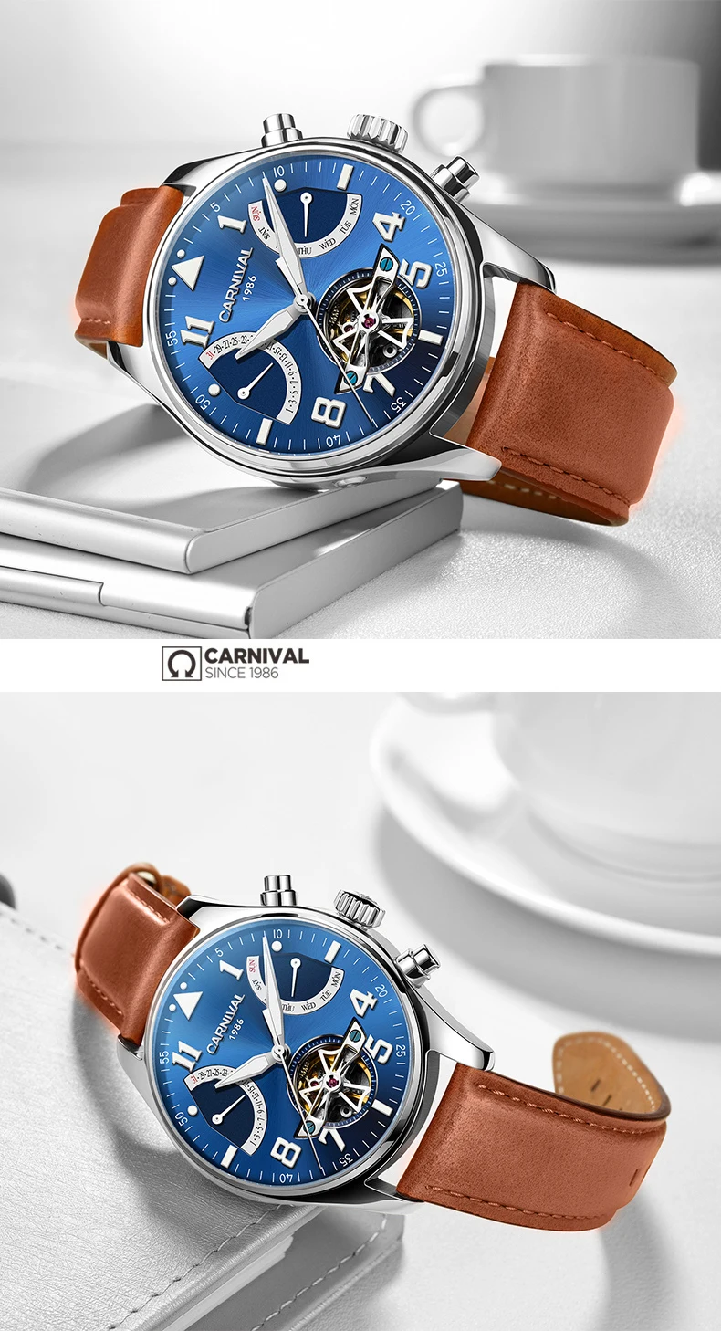 Карнавал сапфир relogio masculino TopBrand автоматические часы для мужчин Tourbillon механические водонепроницаемые часы модные кожаные роскошные