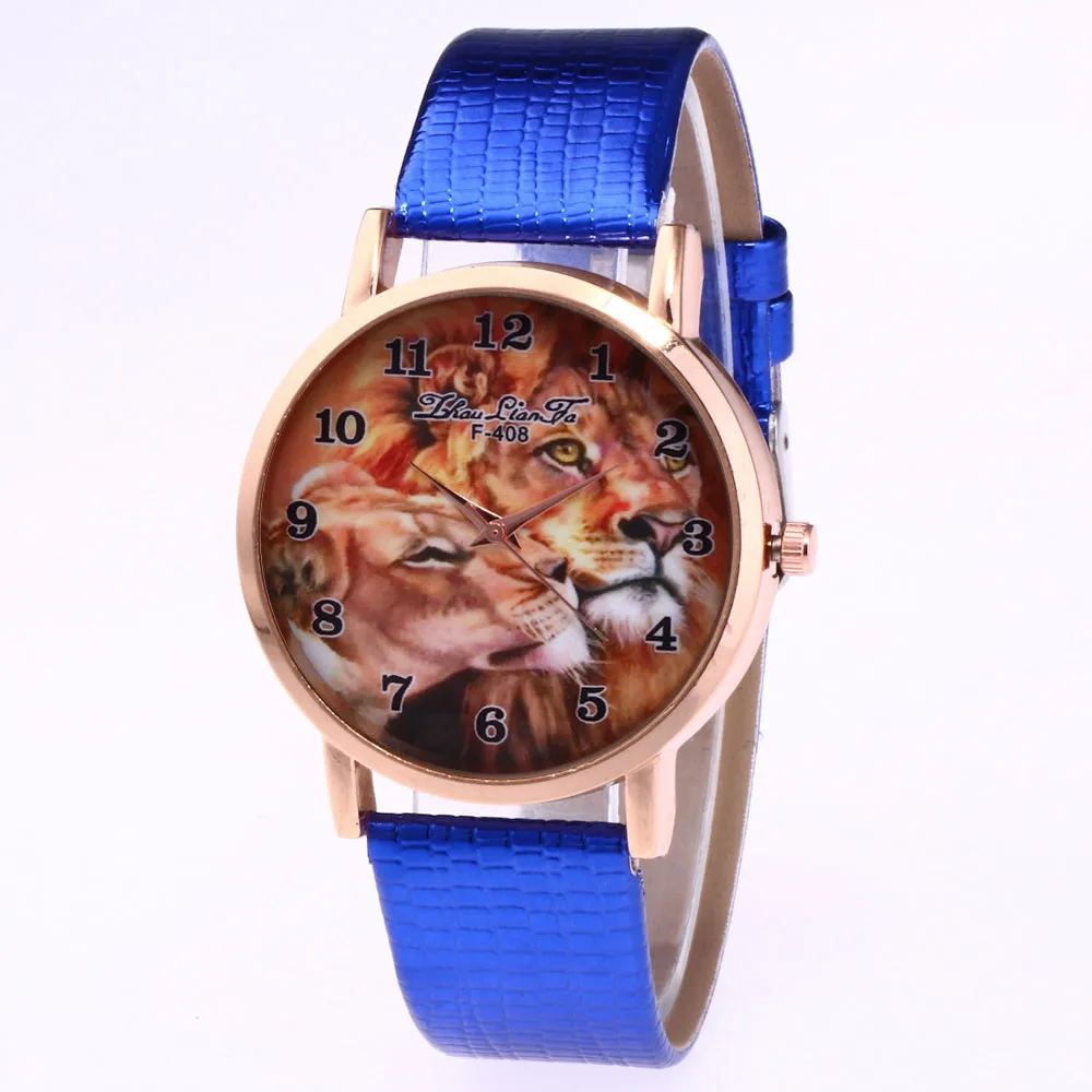 Роскошные модные часы с рисунком льва, аналоговые кварцевые спортивные наручные часы, кожаные женские часы, лучший подарок# A