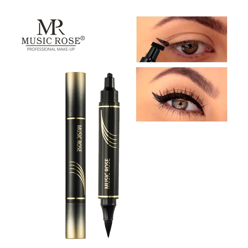

MUSIC ROSE 2IN1 Double-Headed Black Eyeliner Waterproof Eyes Make Up With Eyeliner Pen Eye Liner Stamp Long Lasting Cosmetics