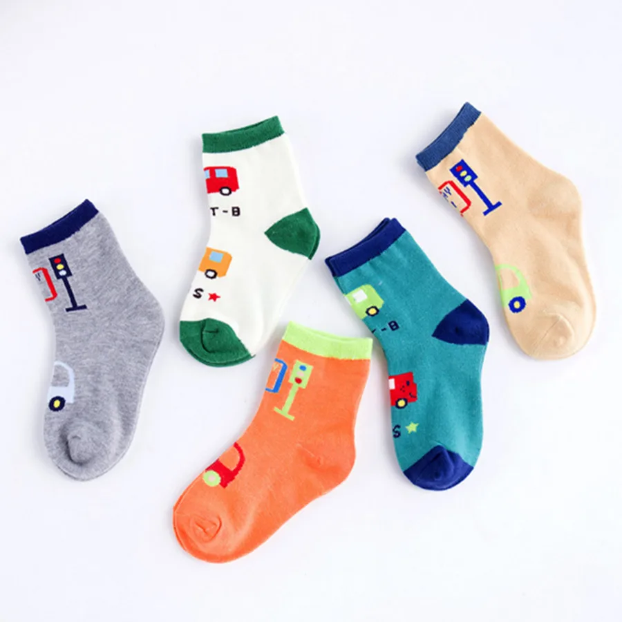 

5pairs/lot Chirldren Cartoon Long Socks Baby Boys Girls Cotton Socks Car Pattern Style Children Socks Suitable For 3-12Y