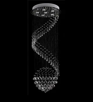 

New Luxury half-ball Geniune Crystal Rain Drop Light Pendant Lamp Suspension Lights spiral stair Dining Room