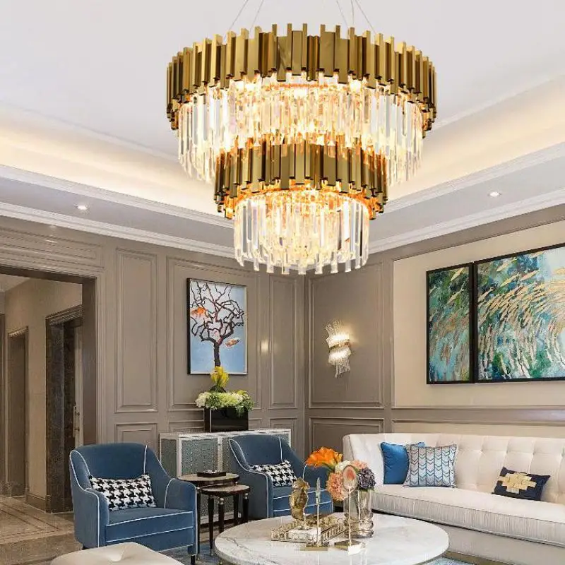 

Hotel Lobby Huge Gold led Chandelier Crystal Pendant chandelier Lamp led Lustres De Cristal Living Room Large Luxury Chandeliers