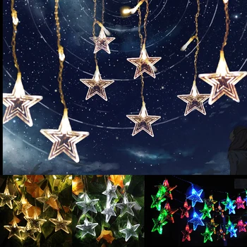 

AC220V 3.5M 96 LED icicle string light 16PCS Star Curtain string fairy light Party Wedding Holiday Christmas light Decoration