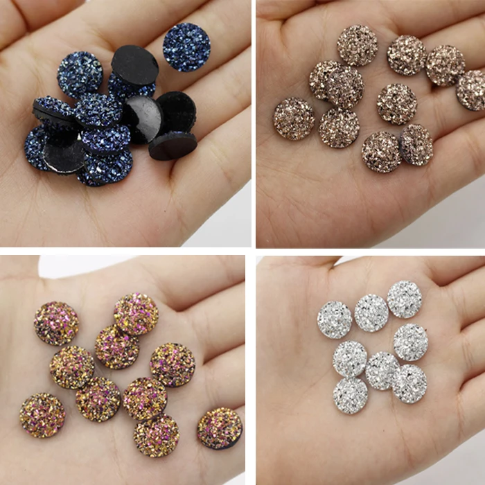 

Arts Crafts 12mm of mineral surface flatback ROUND resin DIY craft buttons Wh