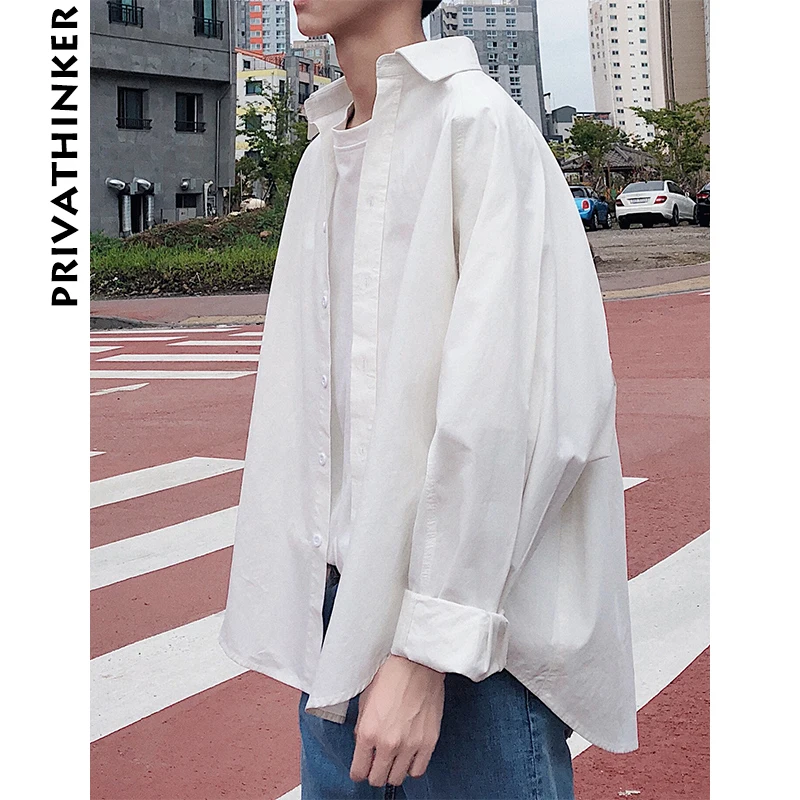 Vente Privathinker Hommes Vêtements 2018 Hommes Surdimensionné À Manches Longues Solide Noir Chemises Mâle Modes Coréen Casual Bouton Up Couple Chemise