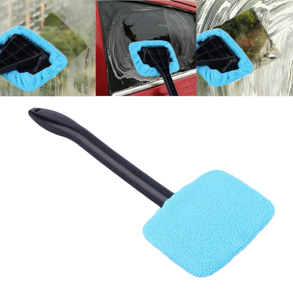 

New Blue Microfiber Long Handle Car Wash Brush Auto Window Clean Car Window Windshield Cloth Clean Tools Washable Shine Handy