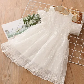 

2021 Summer 3-6 8 10 to 12 Years Teenager Children Floral White Wrap Off Shoulder Little Kids Strapless Lace Dress For Baby Girl
