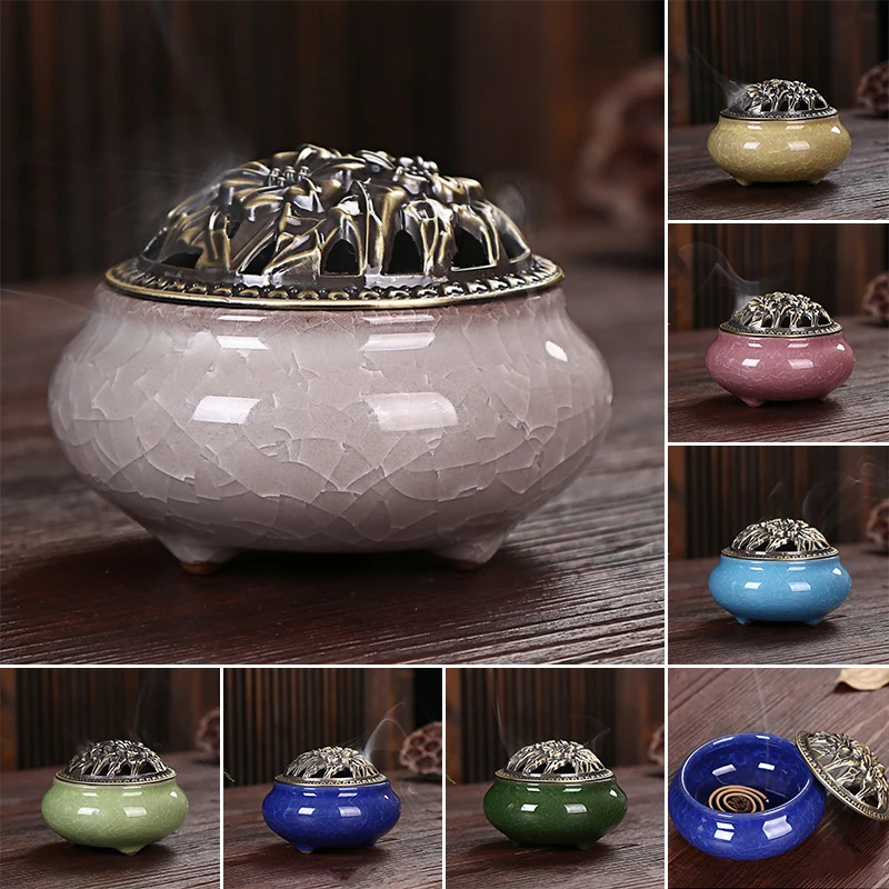 JX-LCLYL  Colorful Porcelain Incense Burner Buddhist Ceramic Cone Incense Burner Holder