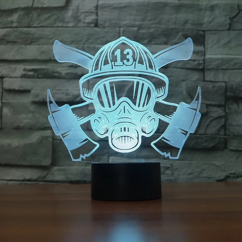 

7 Colors Changing Night Light Novelty 3D Firefighter Mask Modelling LED Table Lamp Lightings Home Decor Sleep USB Luminaria Gift