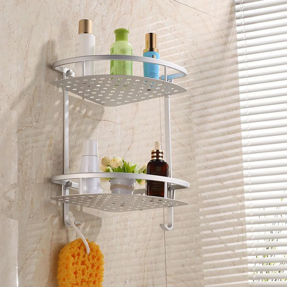 Silver Double Layer Wall Mounted Bathroom Rack Towel Holder Shower