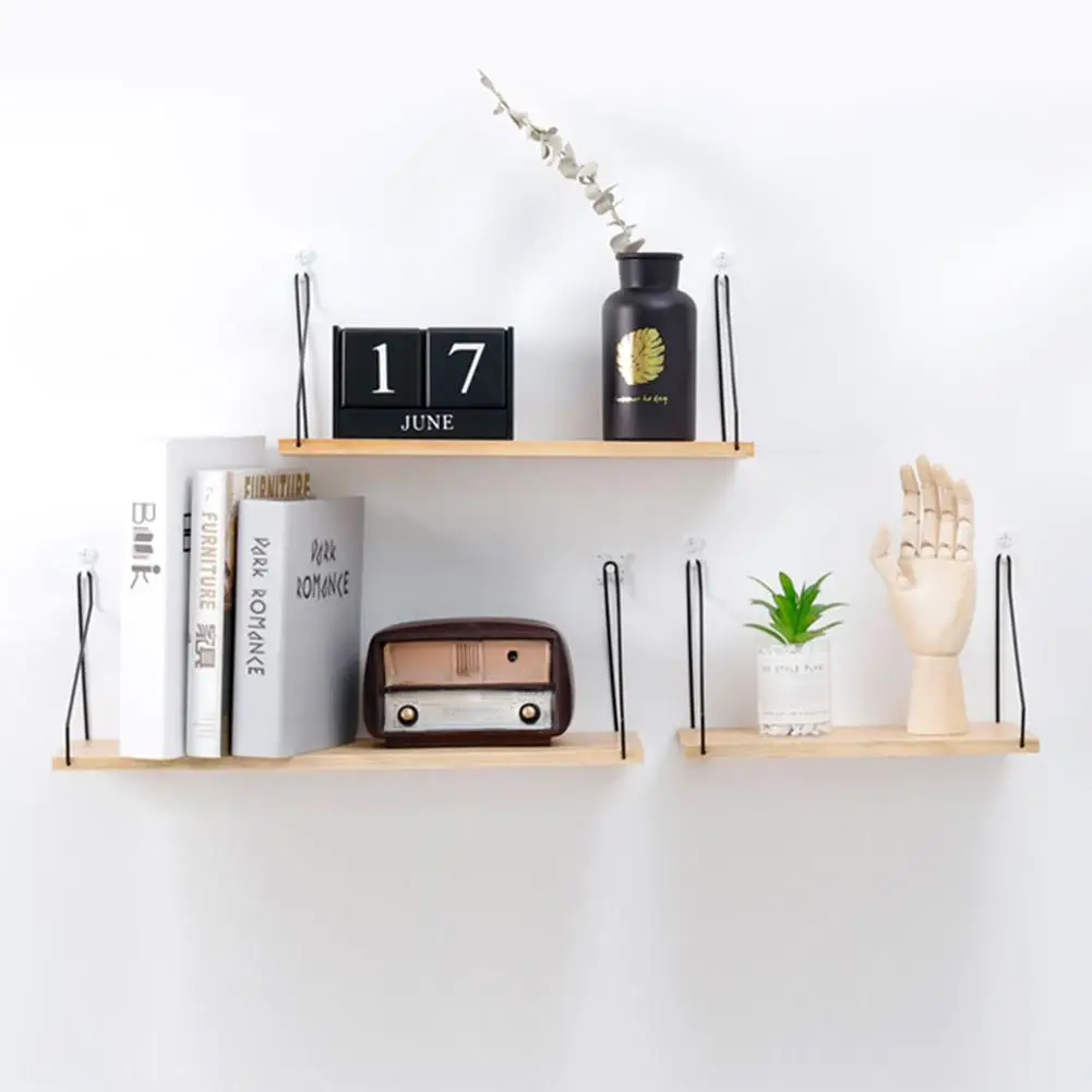 Us 8 27 35 Off Nordic Wooden Wall Shelf Iron Partition Board Bedroom Tv Wall Hanging Storage Shelf Rack For Home Living Room Decoration In Storage