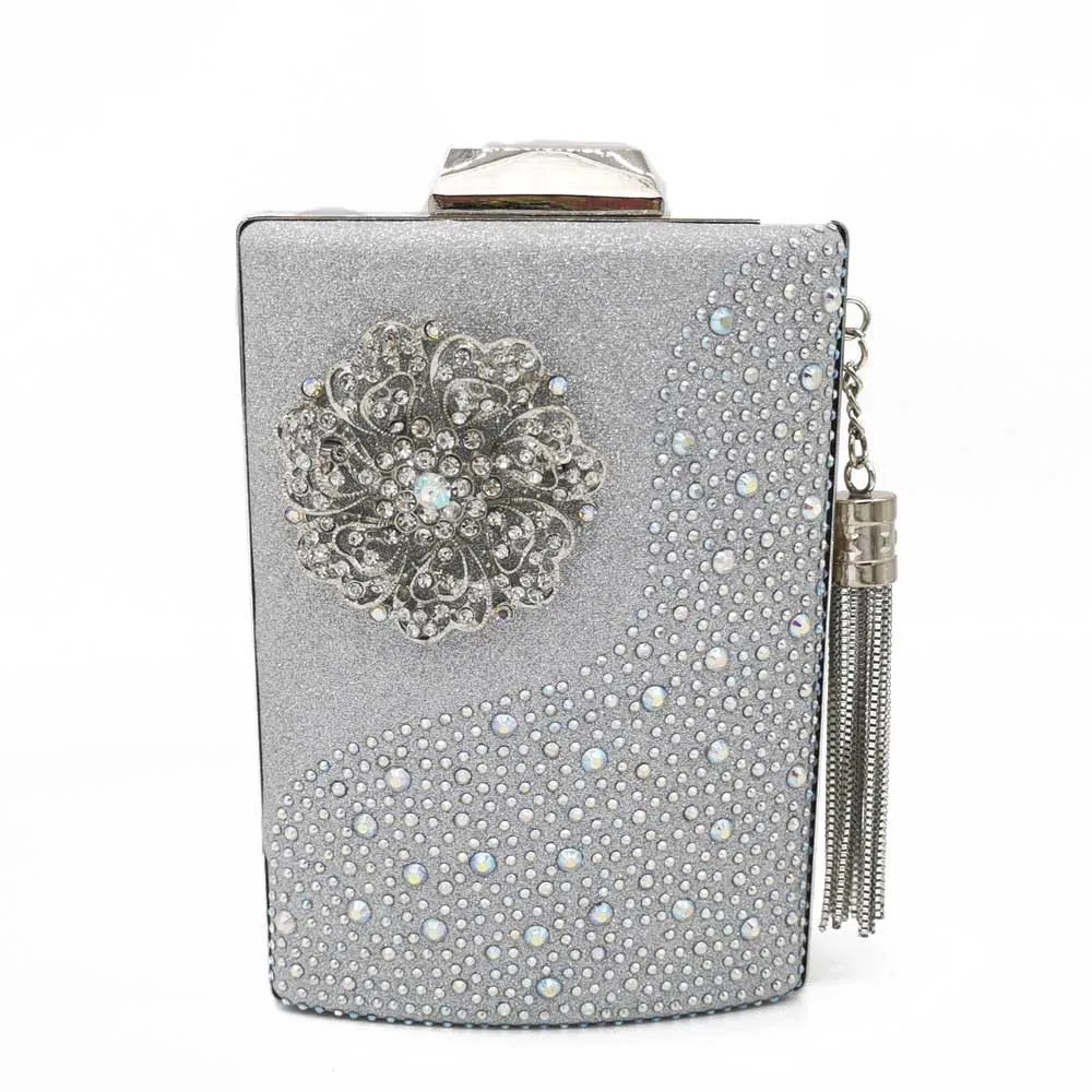 Бутик De FGG винный горшок цветок кисточкой женские клатчи вечерние кошельки и сумки алмаз свадебный клатч Коктейльная сумка с кристаллами - Цвет: Silver Crystal Bag