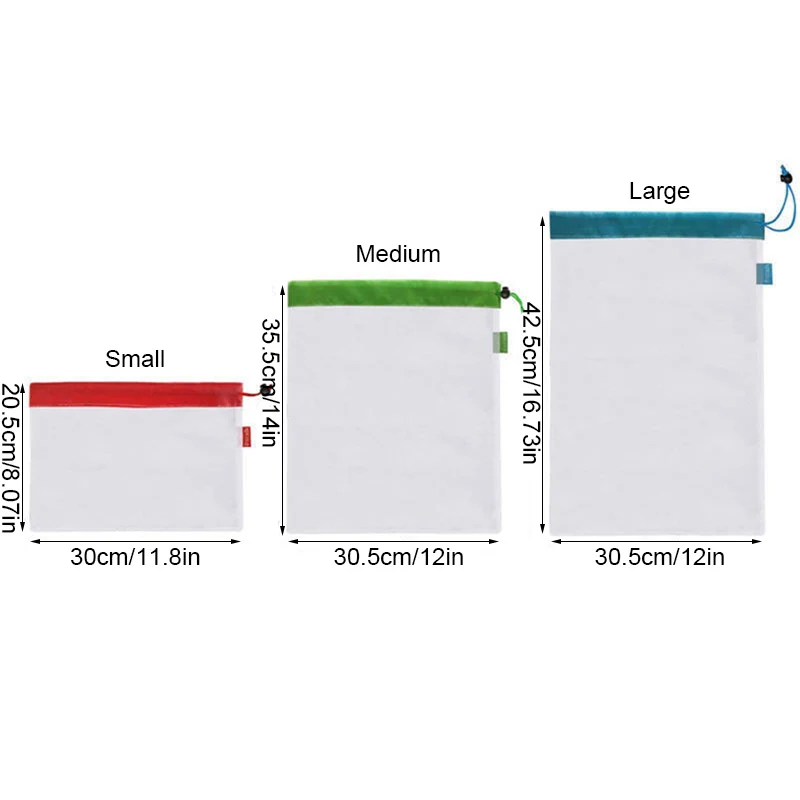 TEENRA 12 шт. многоразовые сетчатые сумки 3 размера, сетчатые сумки для фруктов, моющиеся сетчатые сумки-органайзеры для продуктов, фруктов, овощей