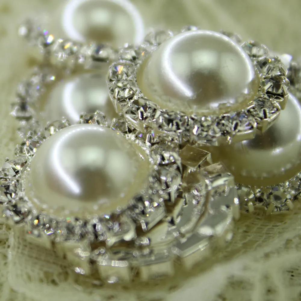 

5X 18MM Sewing Craft 18mm Flower Round Cluster Crystal Rhinestone Pearl Button Lot Wedding High quality pearl diy supplies