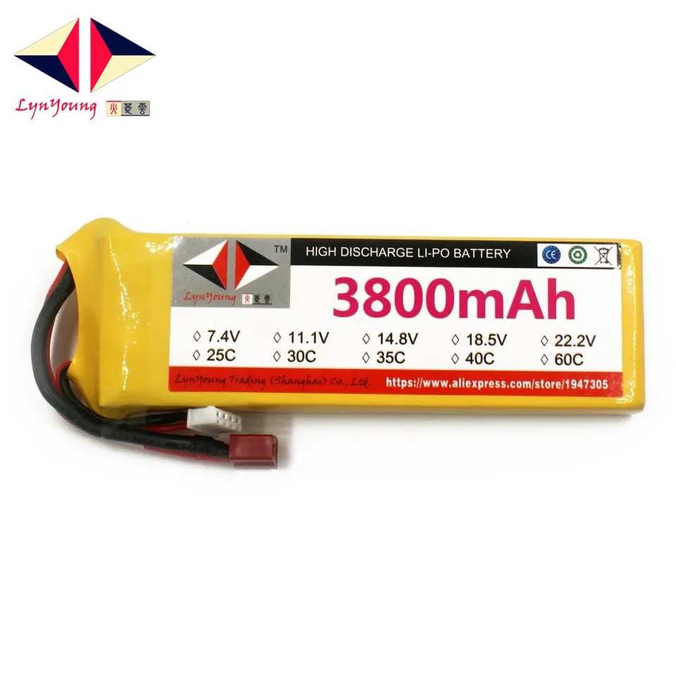

LYNYOUNG Rc lipo 3S battery 11.1V 60C 3800mAh for Helicopter Quadrotor Airplane Car Truck
