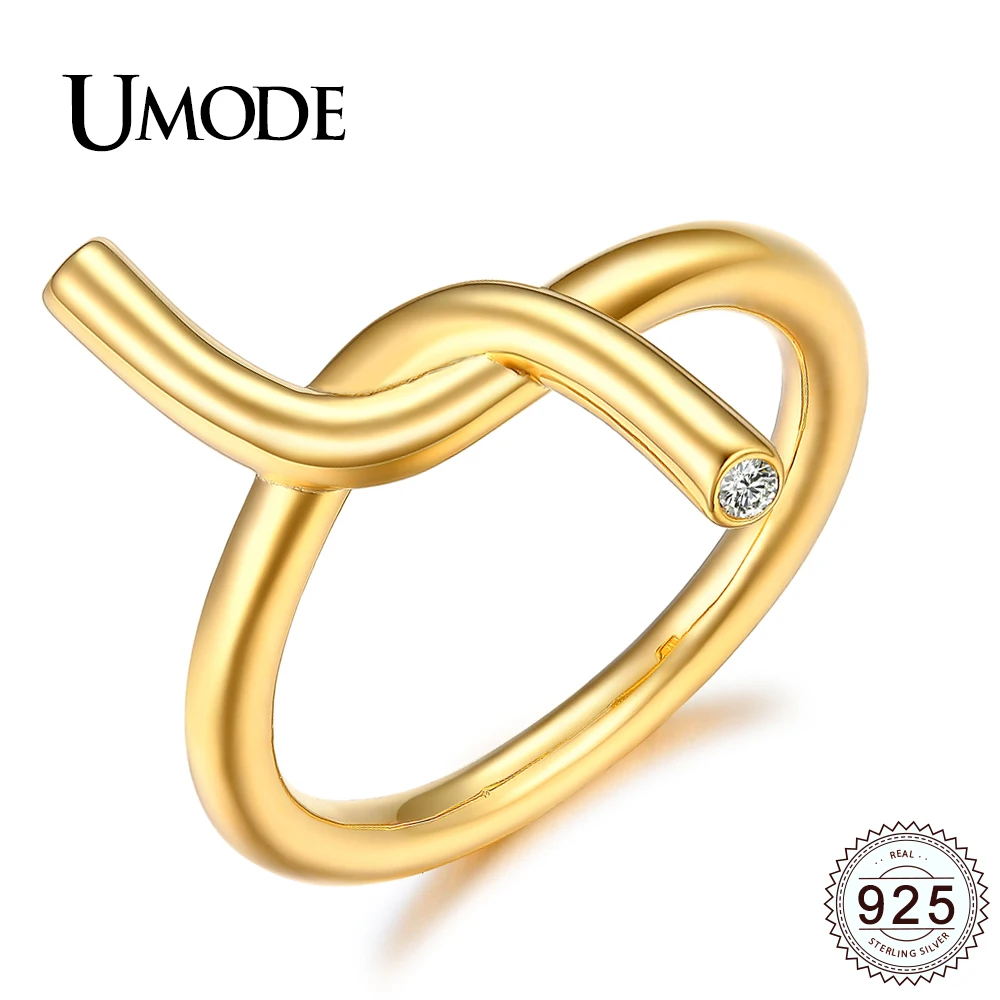 

UMODE Gold Cross Line Sterling 925 Silver Rings for Women Fashion Cubic Zirconia Femme Jewelry Girls Accessories ULR0445