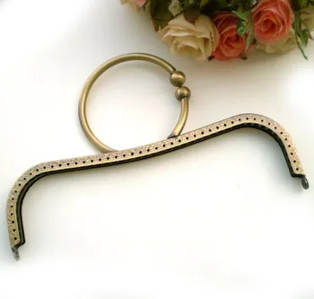 

wholesale K005 22CM carving embossing round ring handle purse frame Kiss Clasp antique brass DIY sewing tote accessories 5pcs