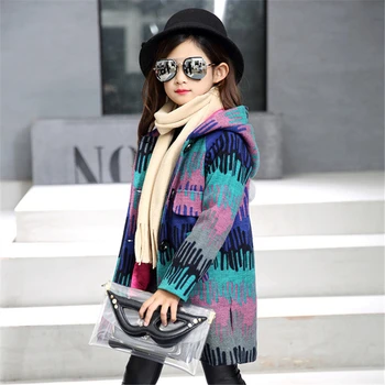 

Kids Winter Classic Hooded Wool Coat Girls Thicken Warm Outerwear Fashion Jacket Teenagers Long Overcoat Clothing AA60440
