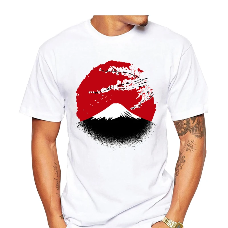 Men s T Shirt Mount Fuji and Cherry Blossom Artsy Japanese Scenery Tee and font b