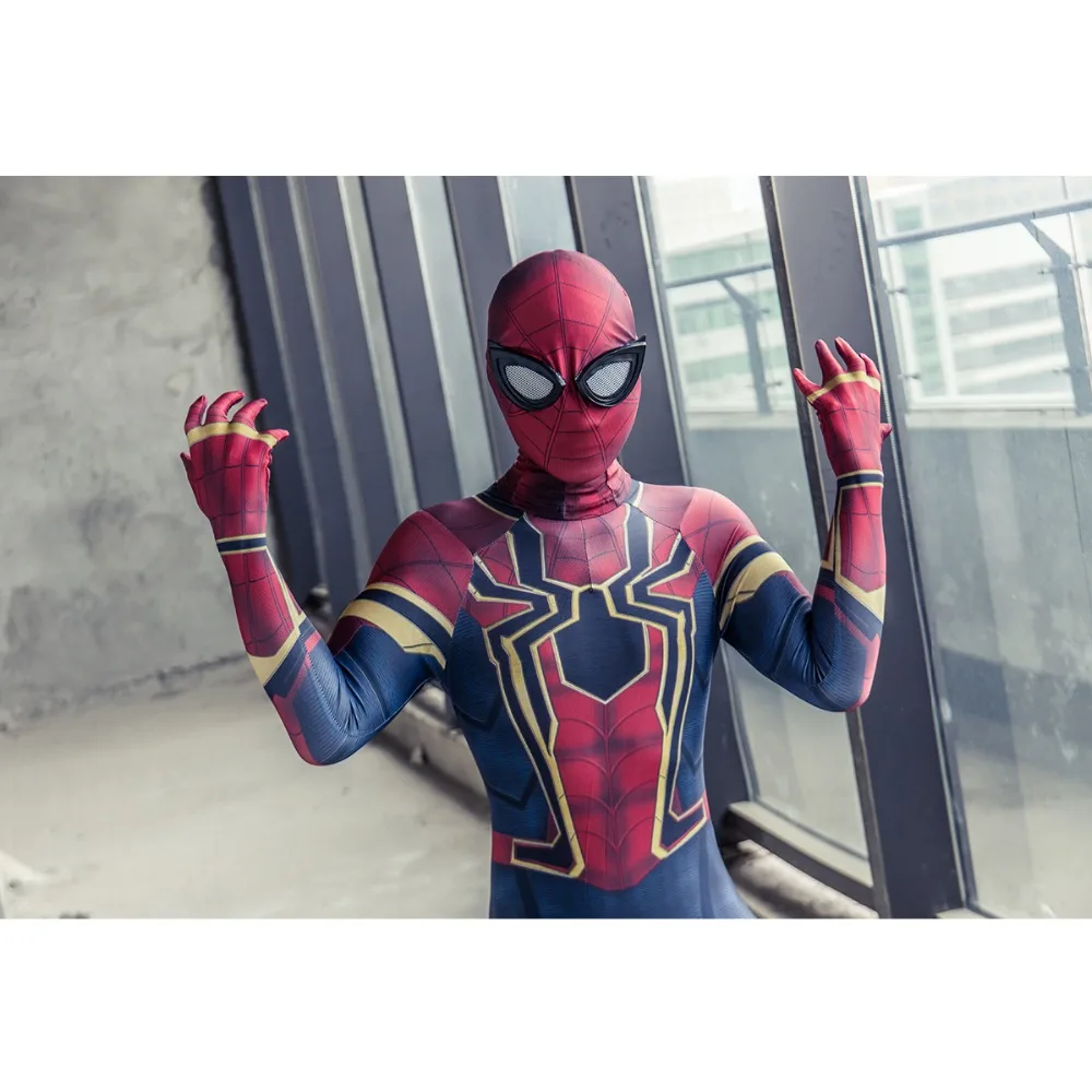 New Moviw Avengers Infinity War Spiderman Kids Jumpsuit Cosplay SpiderMan Mask Bodysuit Halloween Party Props (21)