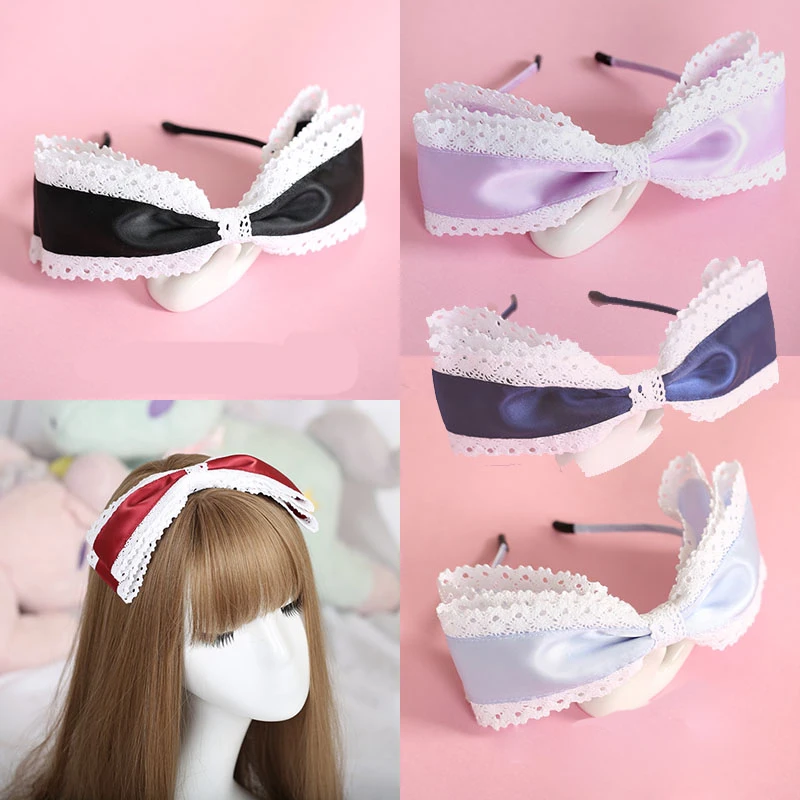 

Multicolor Soft Sister Japanese Girl KC Headband Sweet Lolita Lace Bow Hair clasp Headwear Cosplay Hairpin Hair Accessories